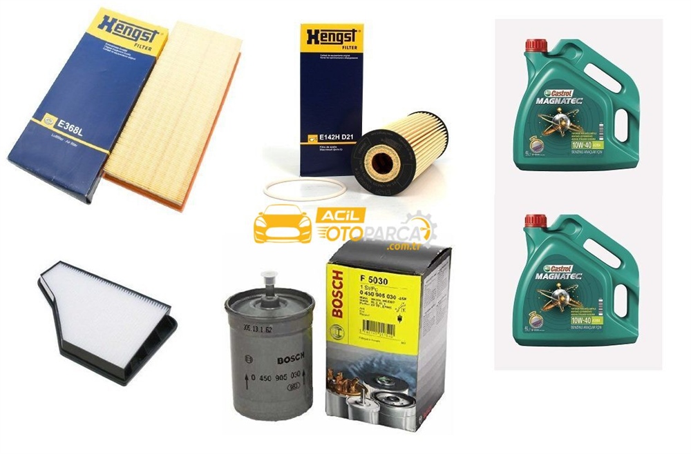 Mercedes W140 Kasa S320 Periyodik Bakım Filtre Seti Castrol Yağ (E142HD21, E368L, 1408350047, 0450905030, CASTROL 10W40 2 ADET)