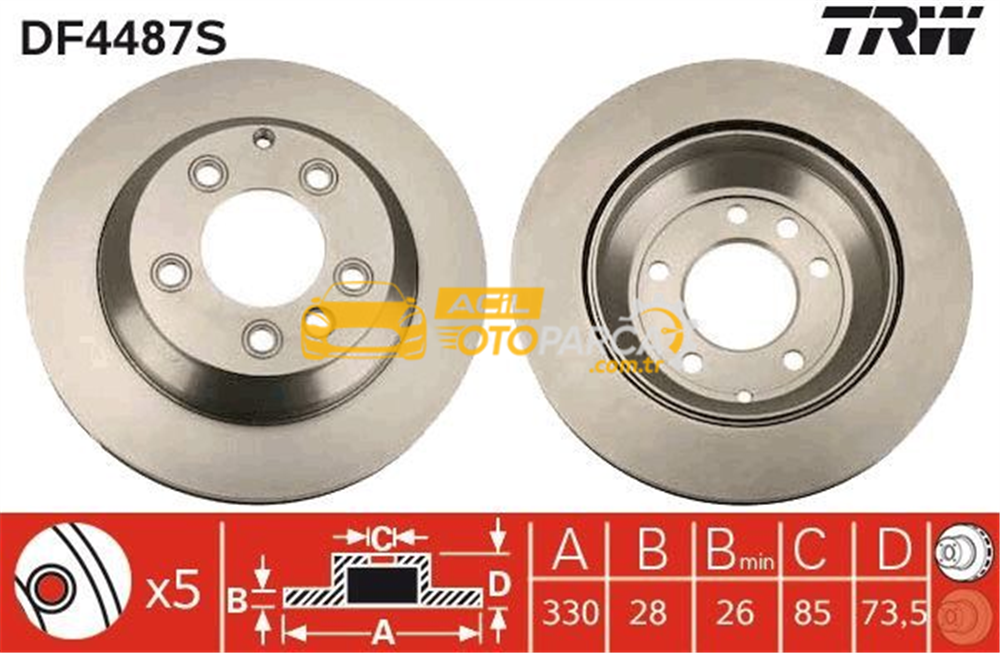 Porsche TRW DF4487S | Arka Fren Diski-330X285×130 (VW Touareg 03-07 Audi Q7 07-09 Porsche Cayenne 03 -) | 2 Adet
