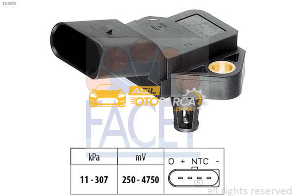 Volkswagen FACET 10.3075 | Turbo Basınç Sensörü T5 2.5 TDI Polo 1.9 TDI Passat 1.9 2.0 TDI Jetta 2.0 TDI Golf V 1.4 1.9 TDI Awx Avf Asz Azv Axd Axe Blt Bkd