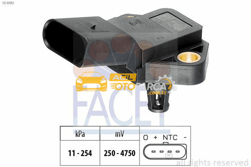 Volkswagen FACET 10.3083 | Map Basınç Sensörü 1.2 1.4 1.9 Beetle Caddy Eos Golf Caxa Cbzb 09 >
