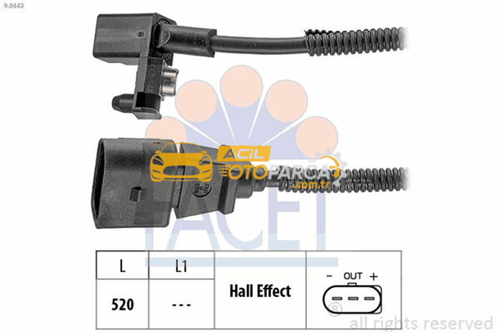 Volkswagen FACET 9.0443 | Krank Devir Sensörü Polo 02-05 A2 00-05 Cordoba 03-05 Ibiza 02-05 Fabia 00-04 Akq Ape Aua Aus Axp Azd Bby Bbz Bcb Ahw