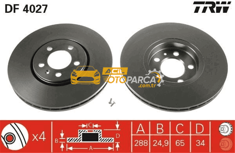 Volkswagen TRW DF4027 | Disk On 98-06 Golf.IV.V-Bora | 1 Adet