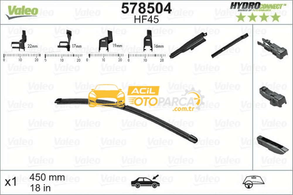 Volkswagen VALEO 578504 | Silgi Süpürgesi Tek 45Cm Klasık Multı-Clıp Muz First