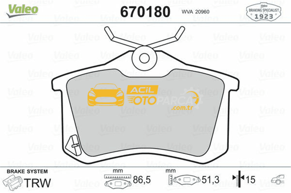 Volkswagen VALEO 670180 | Fren Balata Arka Mgn.2-Modus-Pt.307 15mm