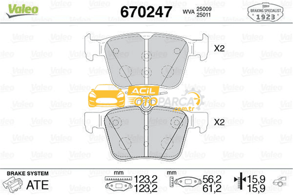 Volkswagen VALEO 670247 | Fren Balata Arka 13-Golf.VII-Psst-Tgu-Tou-Leo-A3