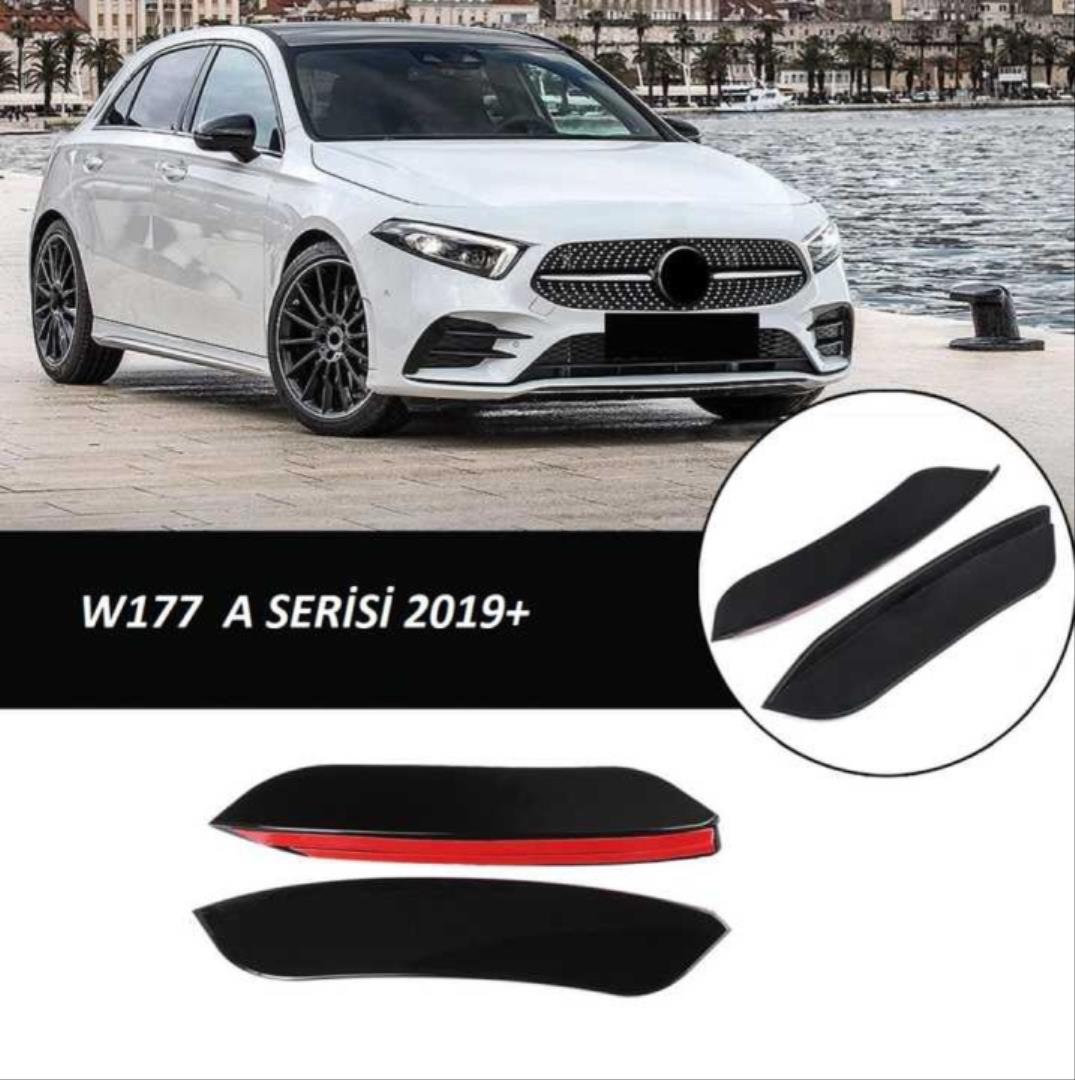 W177 A SERISI 2019+ IÇIN ÖN TAMPON YAN BIÇAKLARI - 2 PARÇA -  PIANO BLACK 