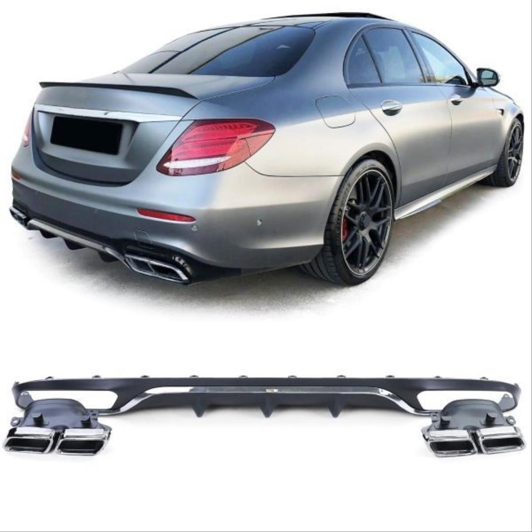 W213 E SERISI IÇIN  E63 SILVER DIFÜZÖR & EGZOZ SETI(AMG) 2017+ & SILVER EGZOZ ILE