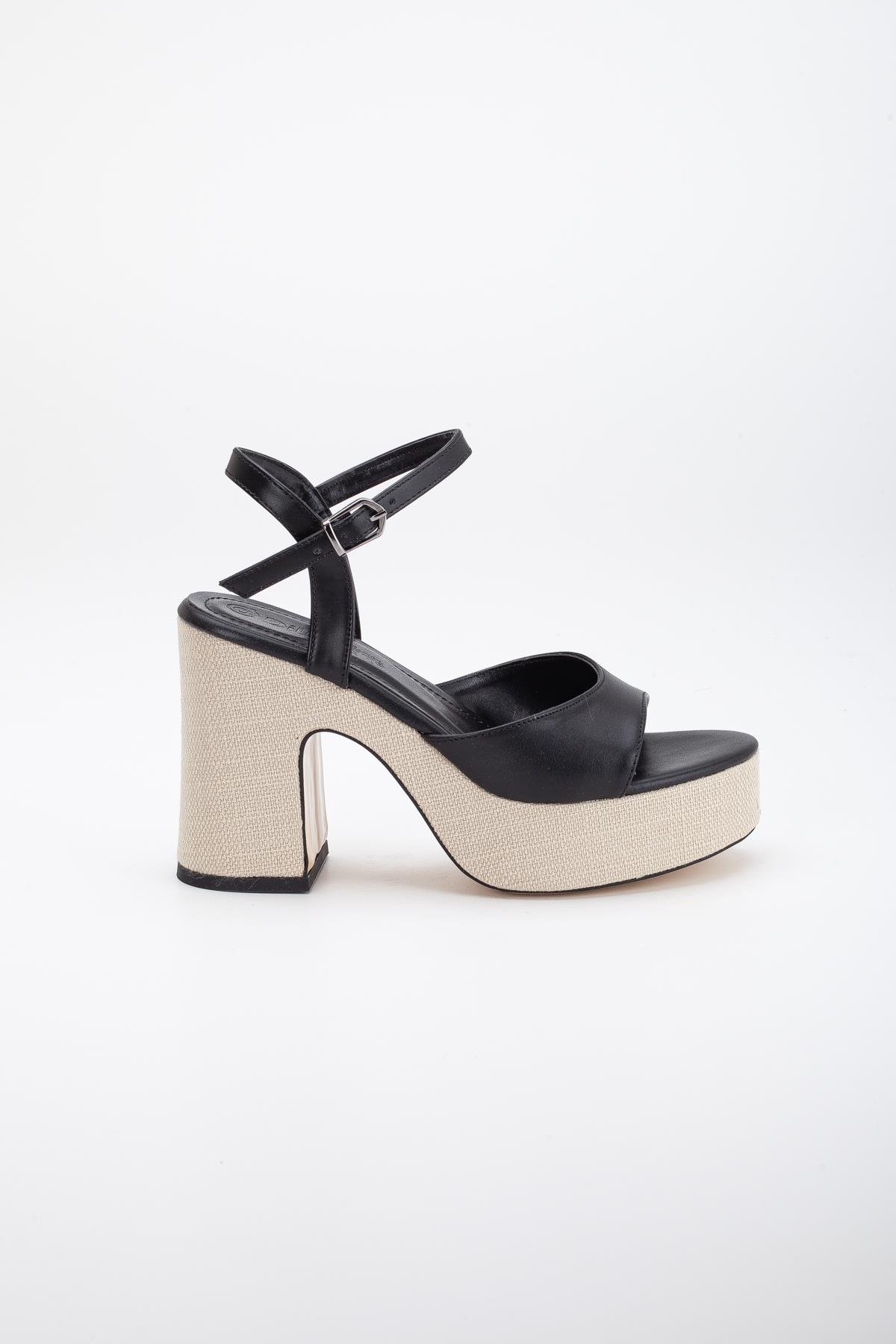 HASIR KAPLAMA TABAN 35MM CİLT  PLATFORM AYAKKABI SİYAH