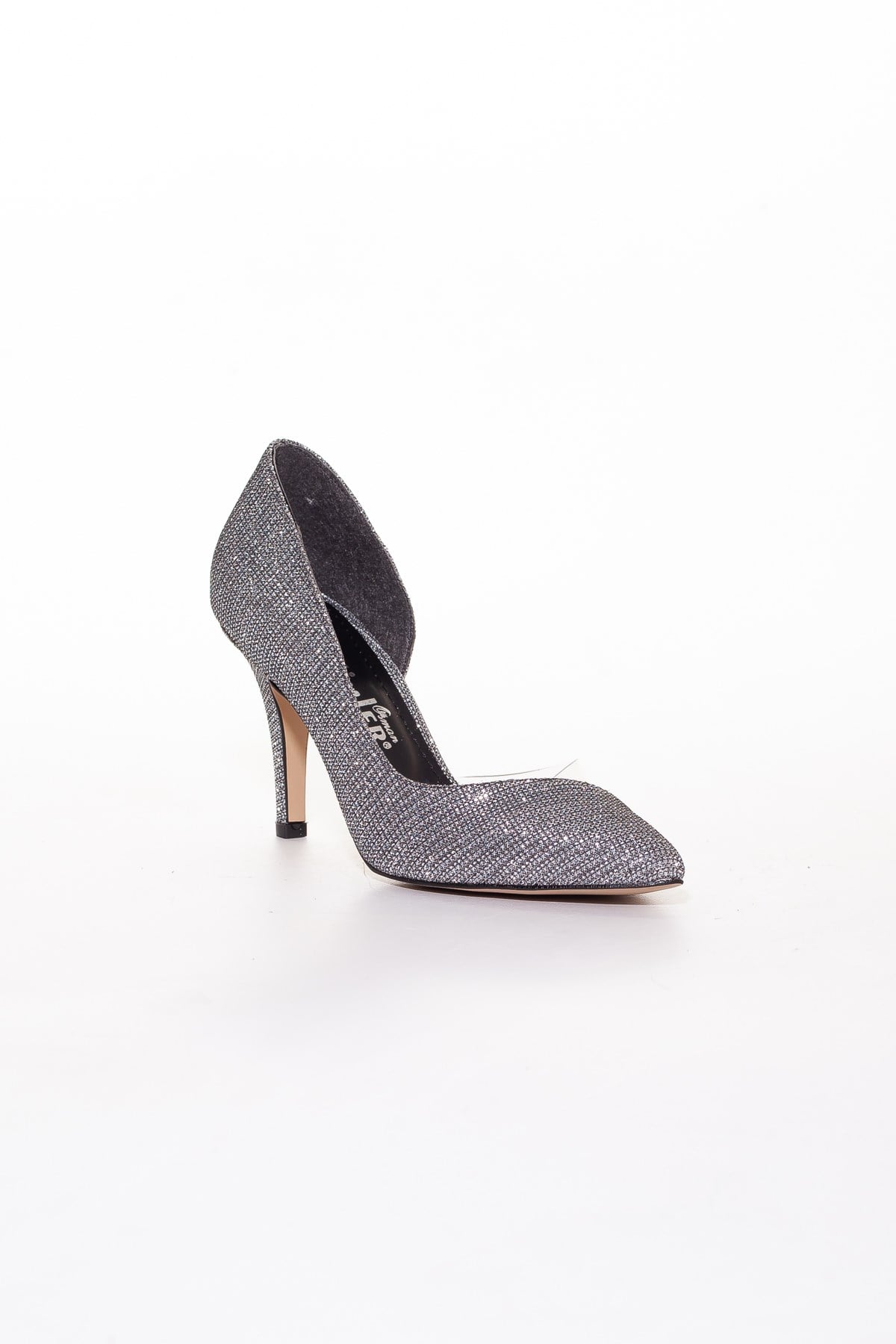 İnce Topuklu Yanı Şeffaf Platin Stiletto