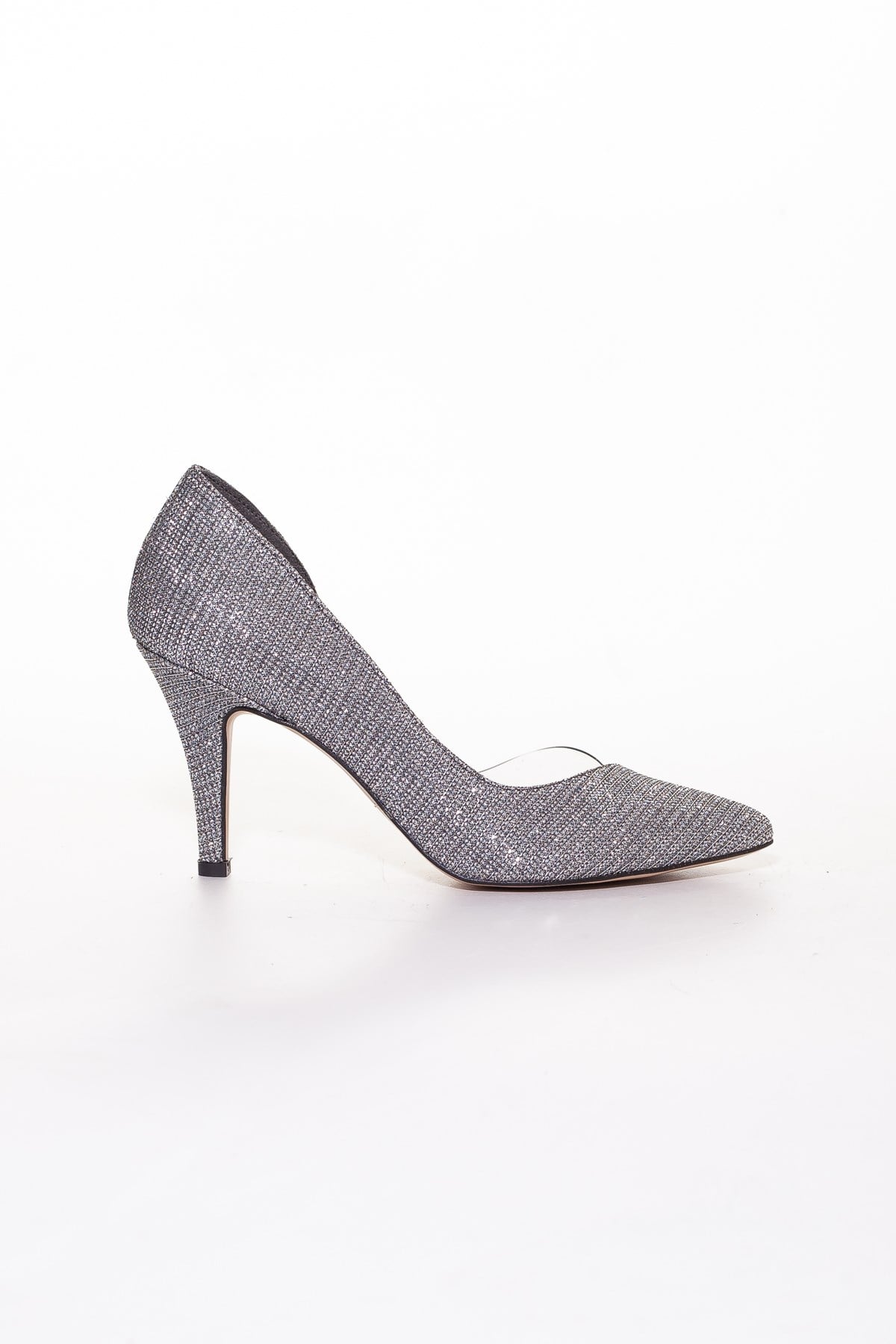 İnce Topuklu Yanı Şeffaf Platin Stiletto