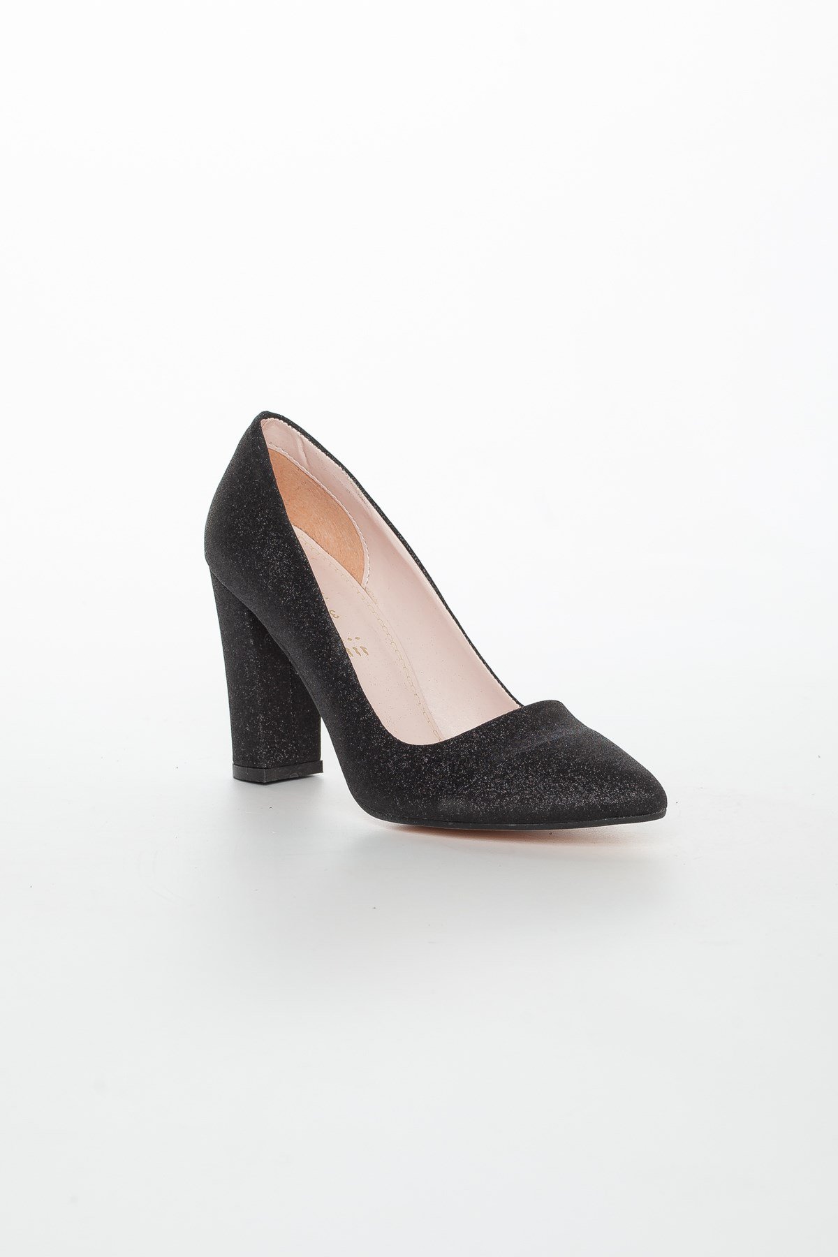 Kalın Topuklu Simli Siyah Kadın Stiletto