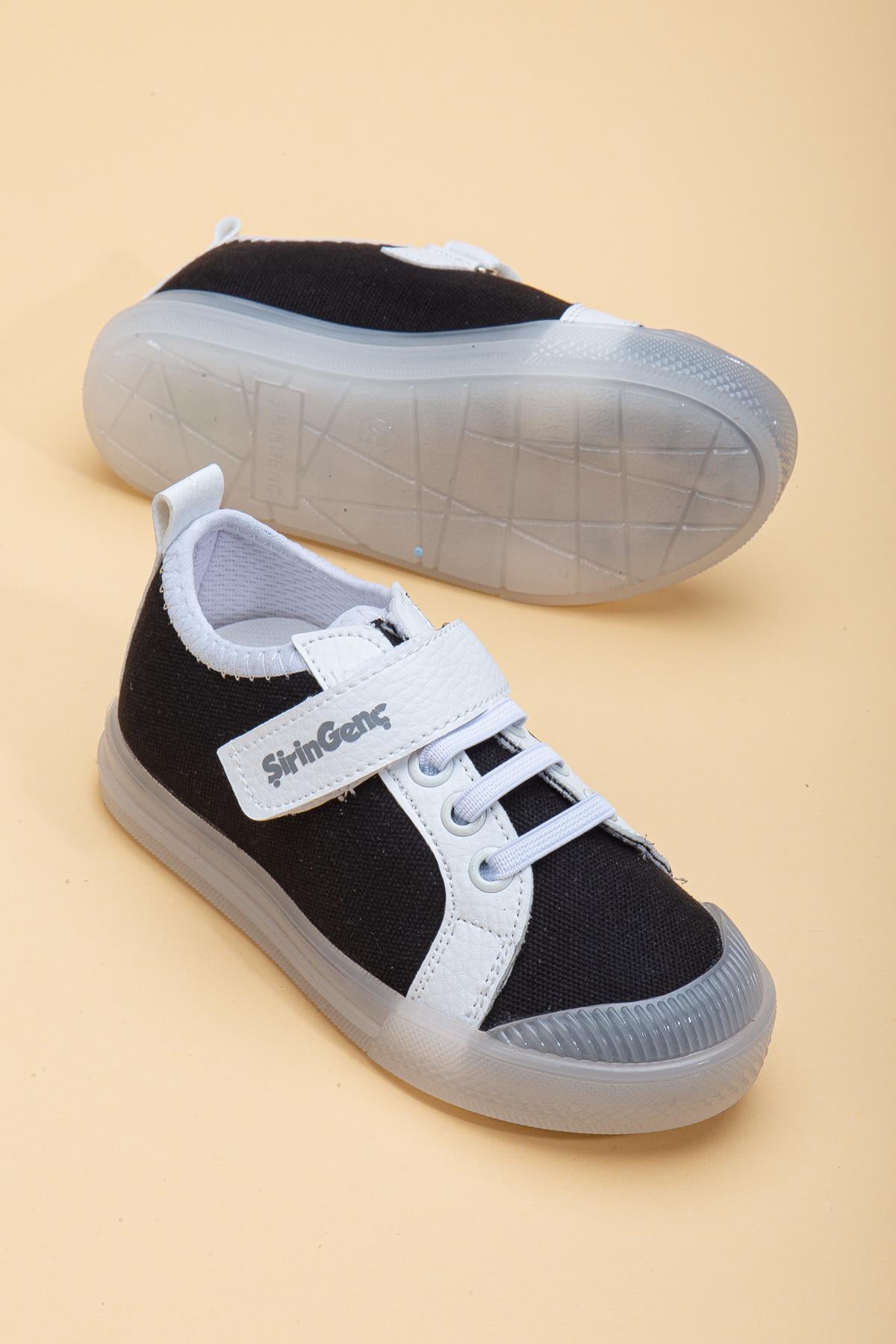 KETEN ŞEFFEF VE BEYAZ TABAN BEBEK ÇOCUK CONVERSE SİYAH-BEYAZ