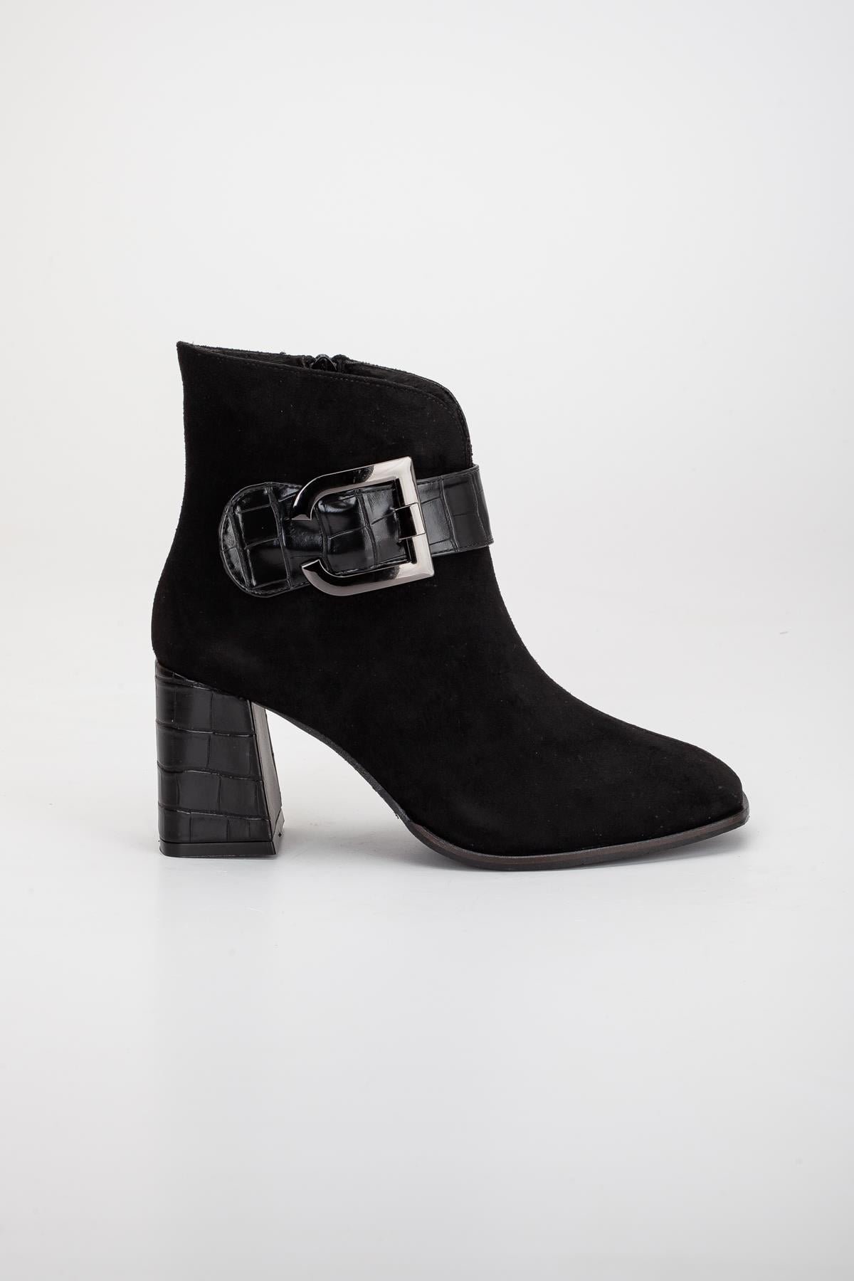 SÜET  YAN KEMER KÜT BURUN TOPUKLU BOT SİYAH