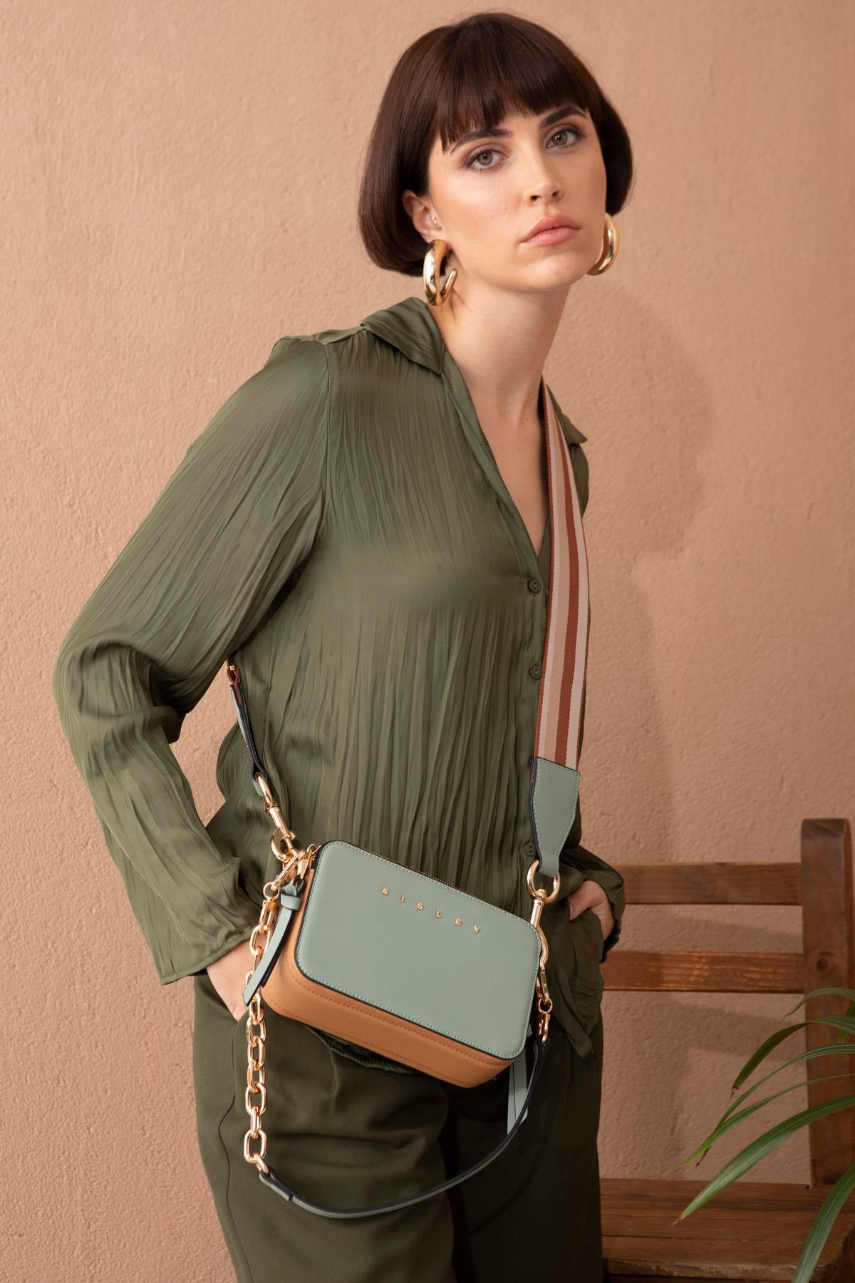 SLY070-SoftSısleyÇapraz ÇantaSısley SLY070 Çapraz Çanta Yeşil-Camel