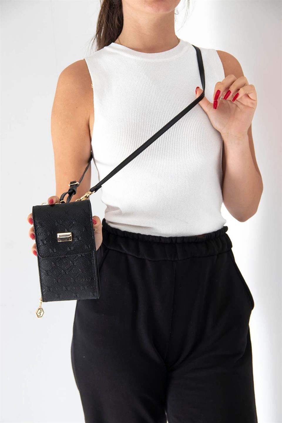 Kadın Askılı Cüzdan Siyah - Siyah SP889 Silver & Polo