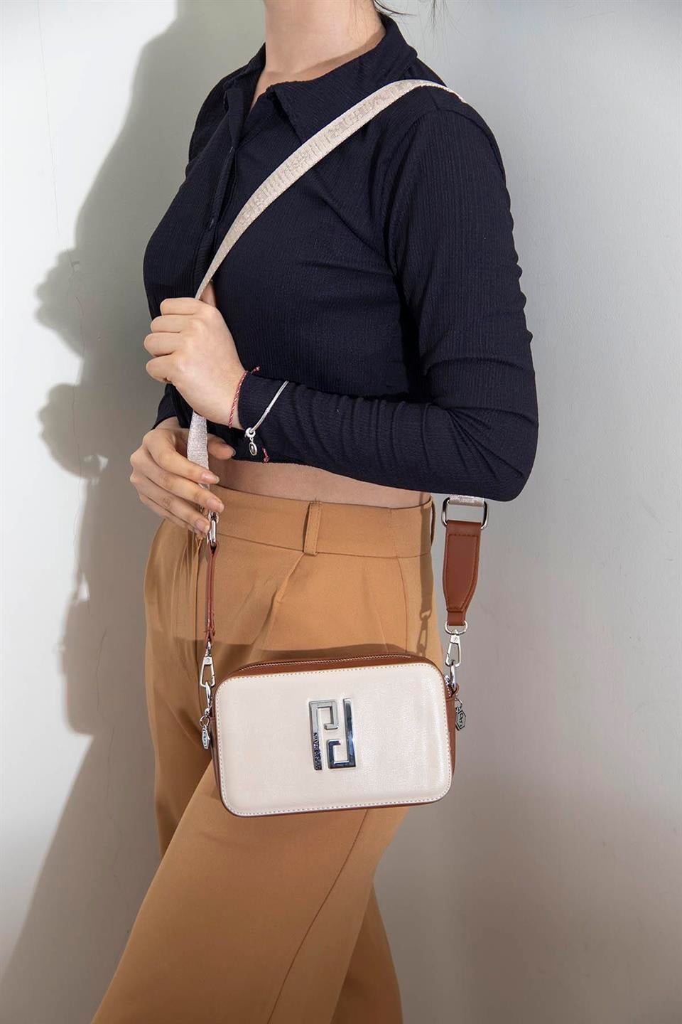 Kadın Çapraz Çanta Bej - A.Taba SP1078 Silver & Polo