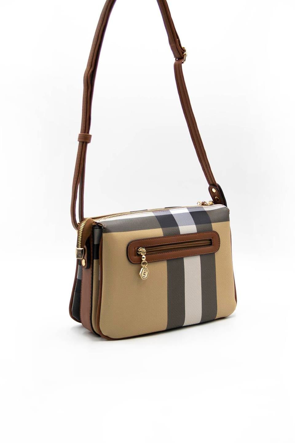 Kadın Çapraz Çanta Bej - Taba SP784 Silver & Polo