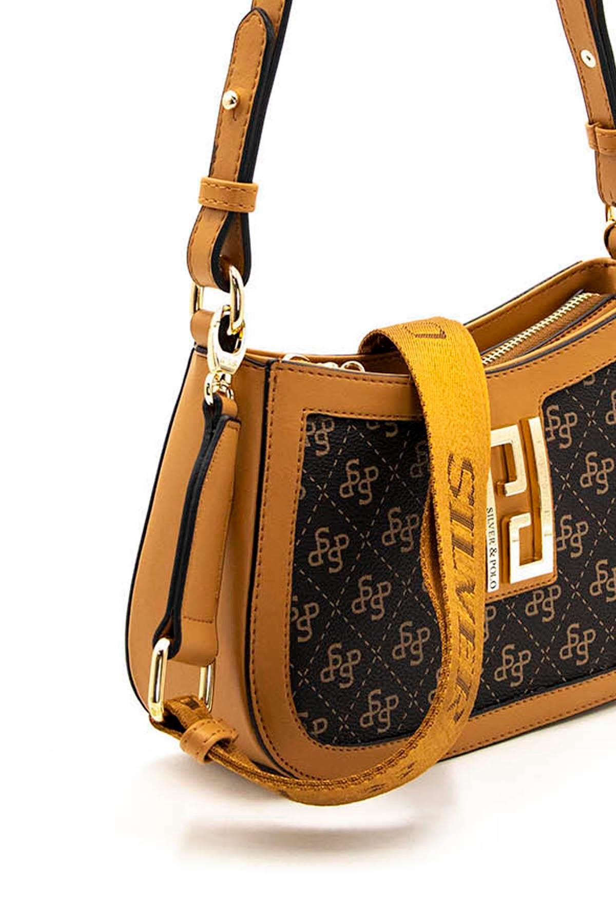 Kadın Çapraz Çanta Kahve Sarı - A.Taba SP1132 Silver & Polo