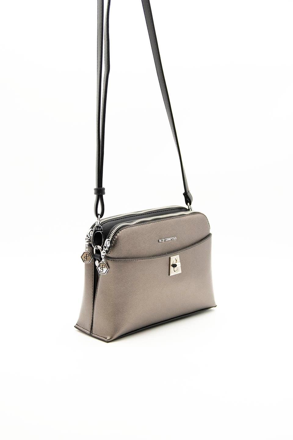 Kadın Çapraz Çanta Platin - Siyah SP623 Silver & Polo