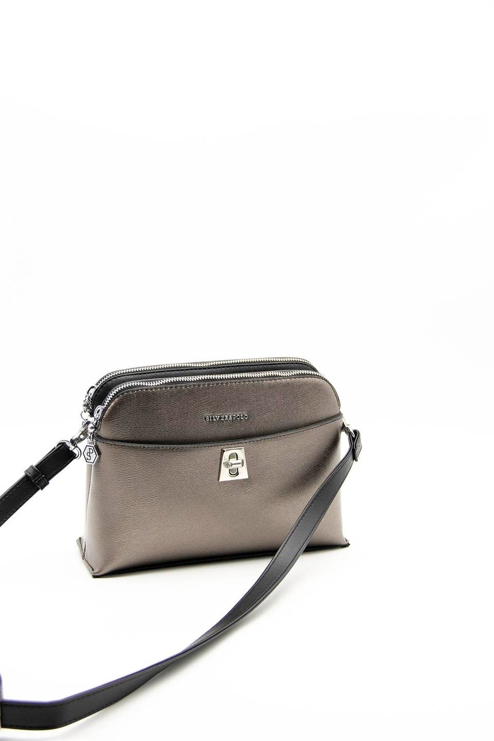 Kadın Çapraz Çanta Platin - Siyah SP623 Silver & Polo