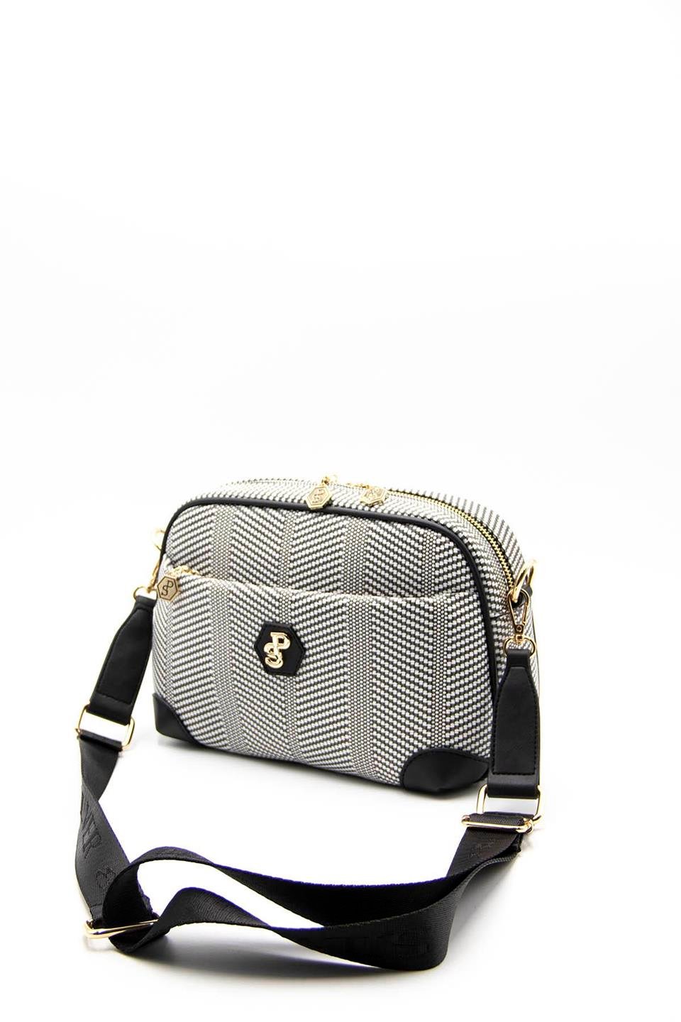 Kadın Çapraz Çanta Siyah Beyaz - Siyah SP1094 Silver & Polo