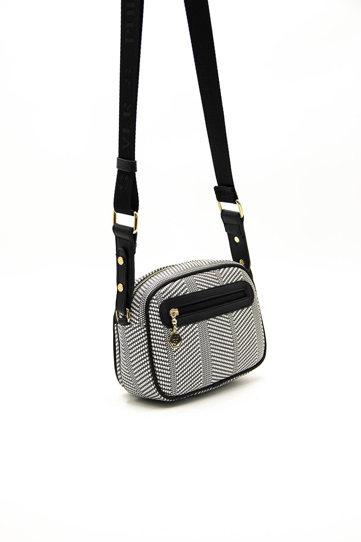 Kadın Çapraz Çanta Siyah Beyaz - Siyah SP1111 Silver & Polo