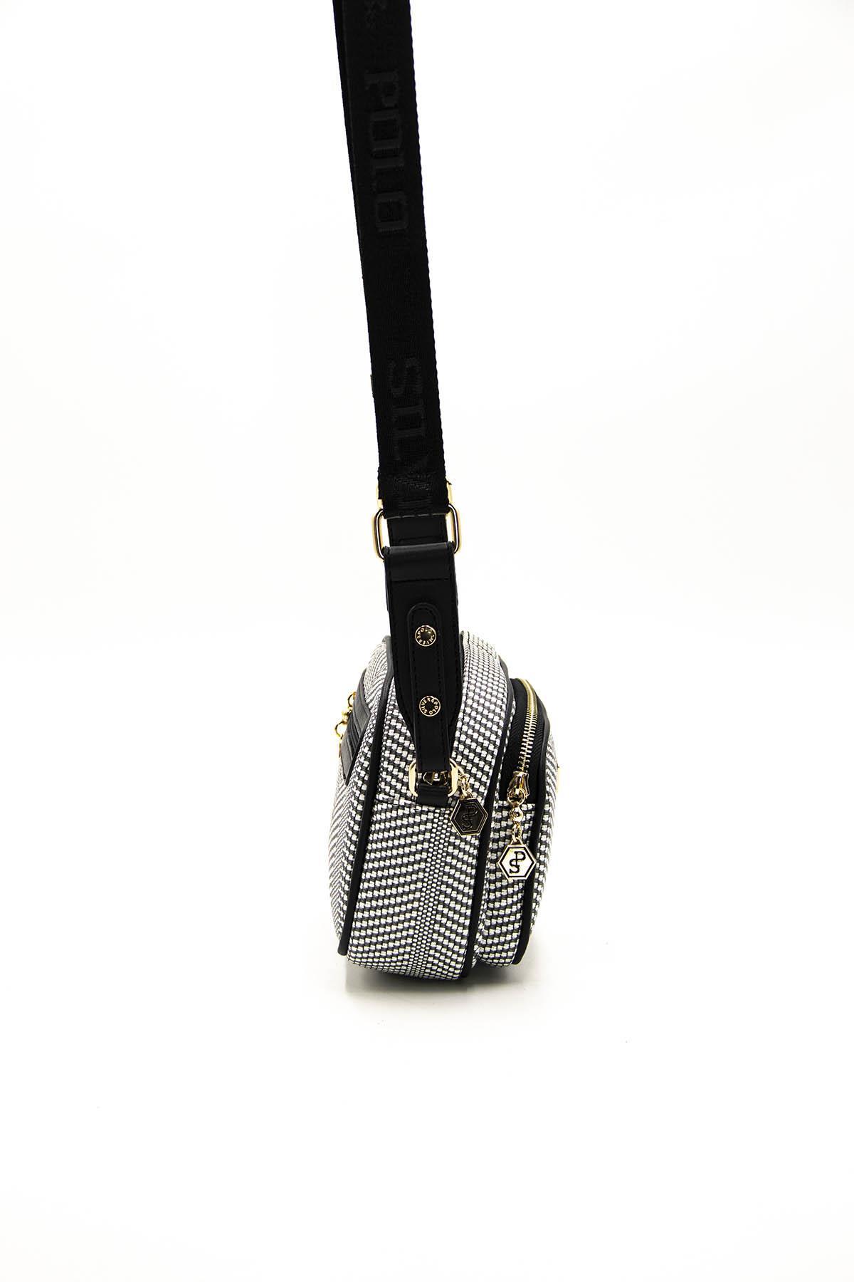 Kadın Çapraz Çanta Siyah Beyaz - Siyah SP1111 Silver & Polo