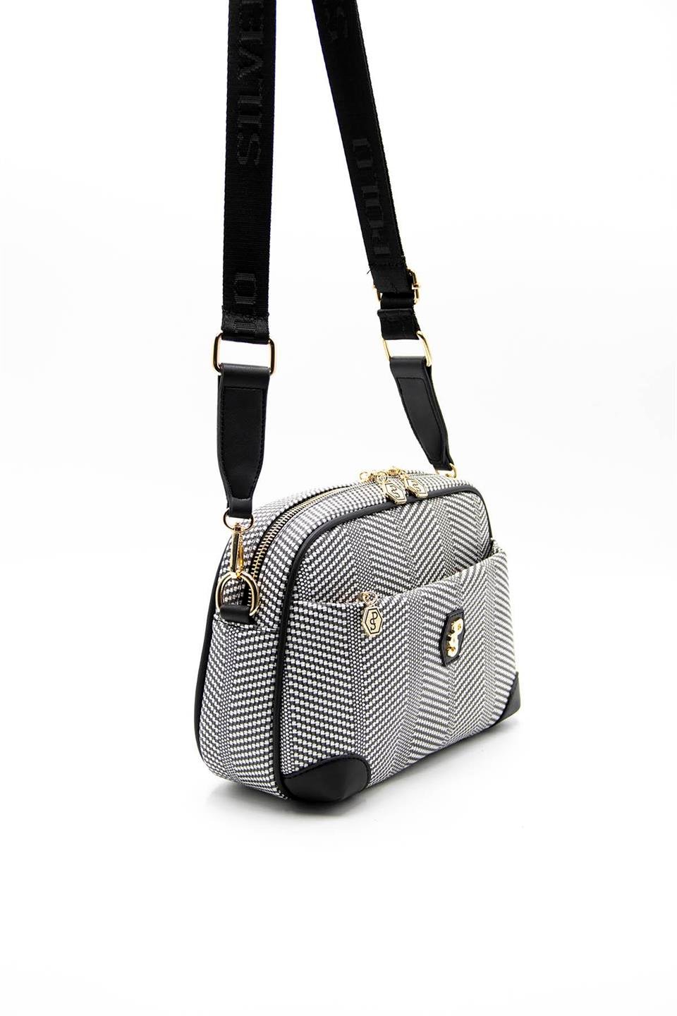 Kadın Çapraz Çanta Siyah Beyaz - Siyah SP1094 Silver & Polo