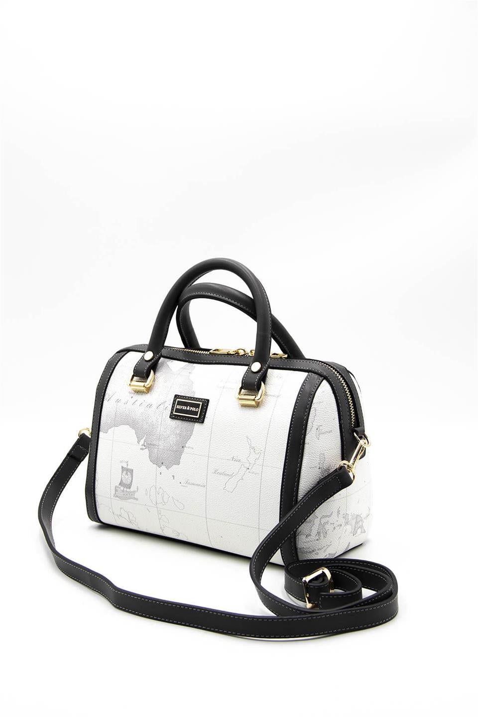 Kadın El Çantası Beyaz - Antrasit SP1091 Silver & Polo