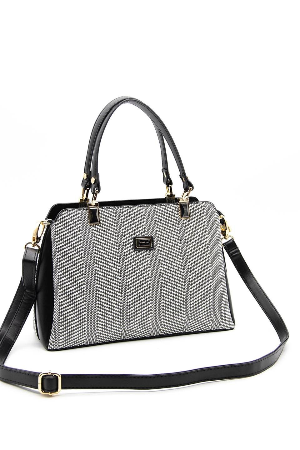 Kadın El Çantası Siyah Beyaz - Siyah SP972 Silver & Polo