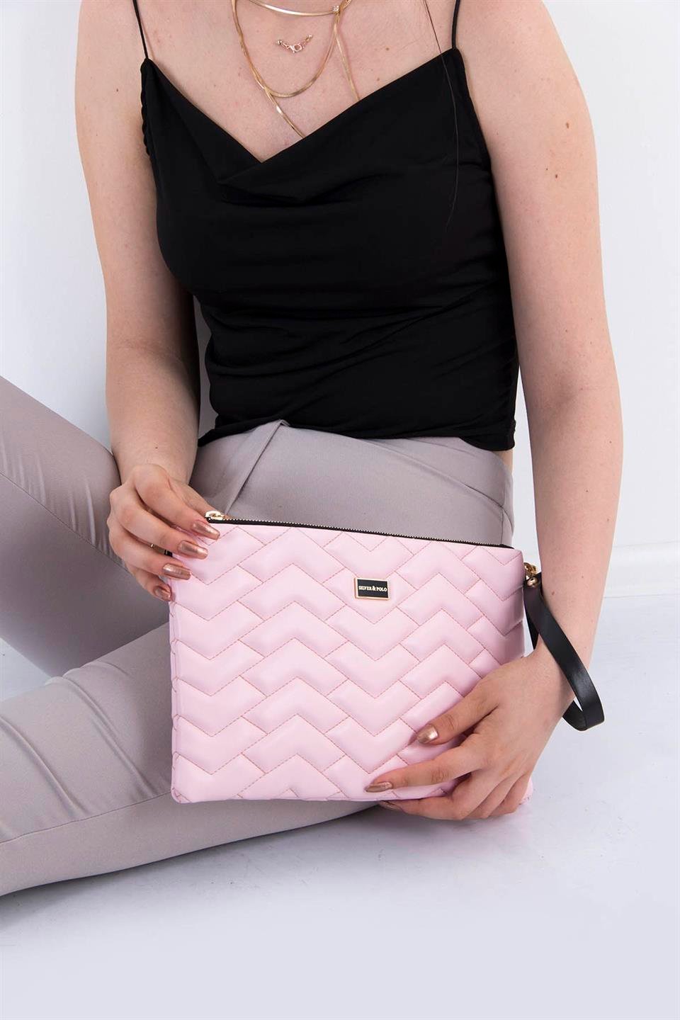 Kadın Portföy & Clutch Pudra - Pudra SP1034 Silver & Polo