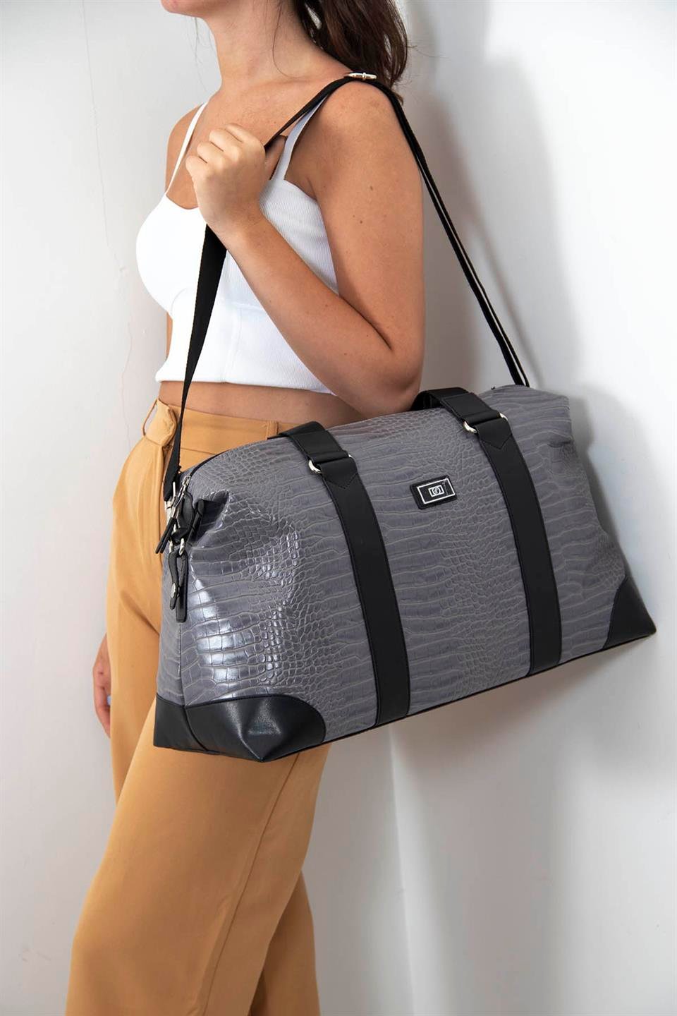 Kadın Seyahat Çantası Gri - Siyah SP873 Silver & Polo