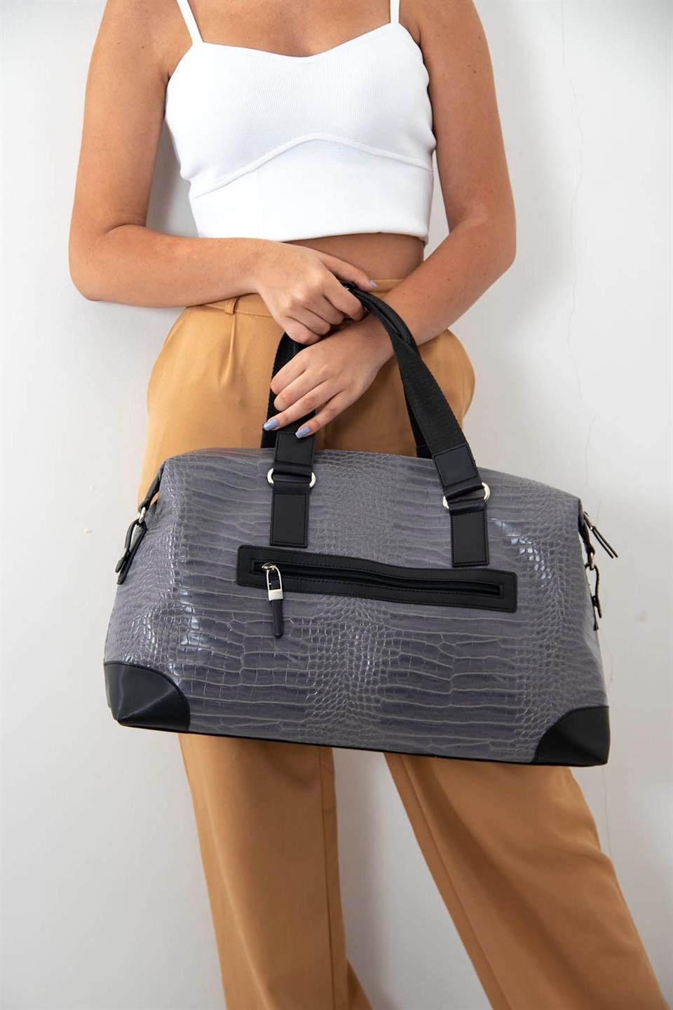 Kadın Seyahat Çantası Gri - Siyah SP873 Silver & Polo