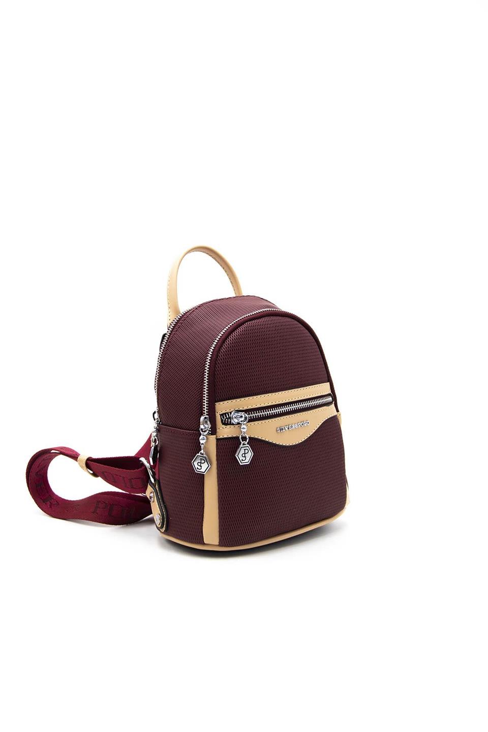 Kadın Sırt Çantası Bordo - Nut SP983 Silver & Polo