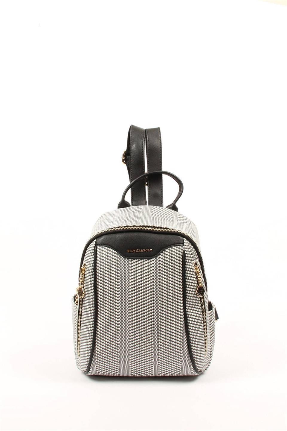 Kadın Sırt Çantası Siyah Beyaz - Siyah SP906 Silver & Polo
