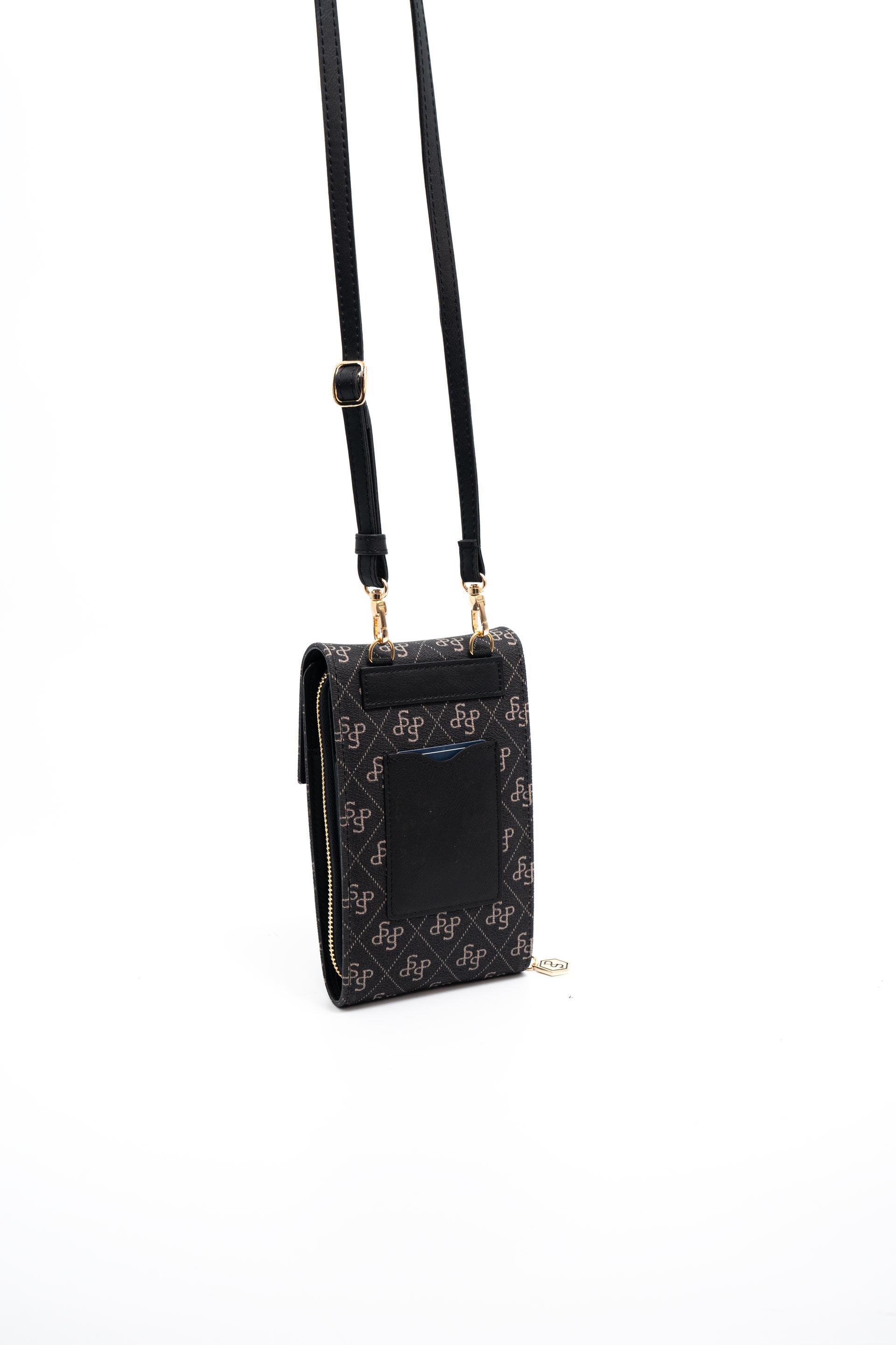 Silver & Polo Füme - Siyah SP1145 Kadın Askılı Askılı Cüzdanlı Telefon Çantası