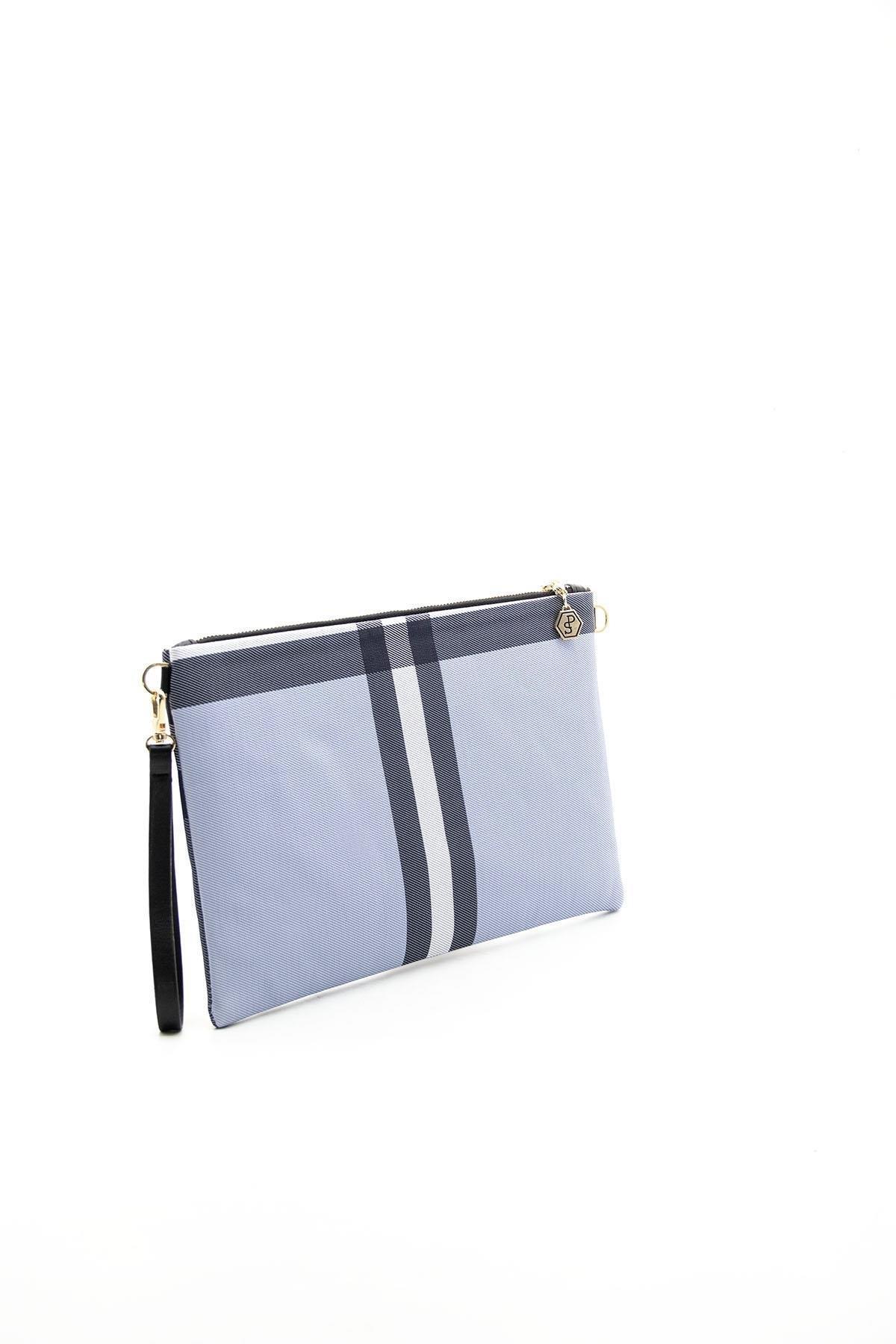 Silver & Polo Mavi - Kemik SP1034 Kadın Portföy & Clutch
