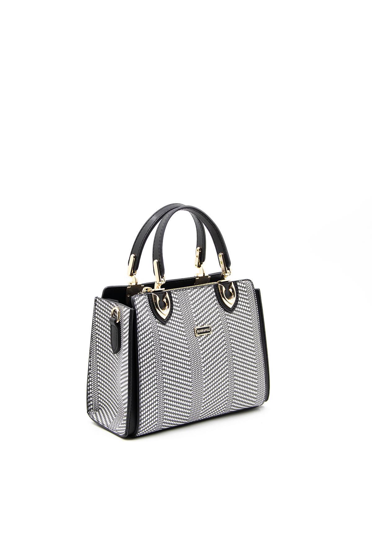 Silver & Polo Siyah Beyaz-Siyah SP1133 Kadın El Çantası
