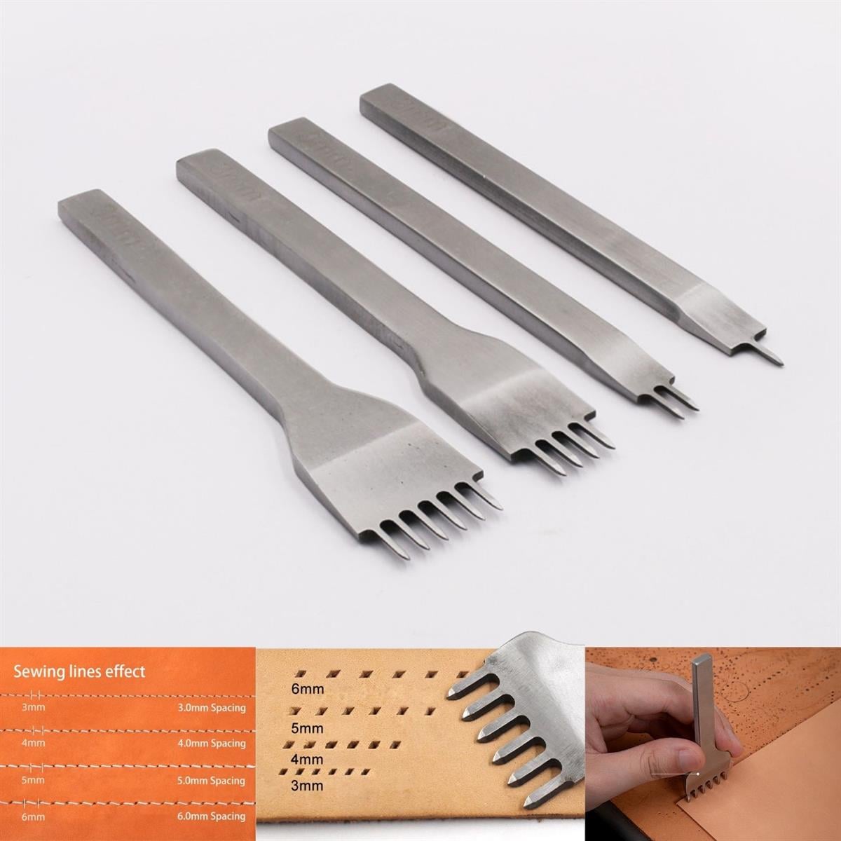 Çapraz Çatal Zımba 4'lü Set, 1'li, 2'li, 4'lü ve 6'lı Zımba Deri