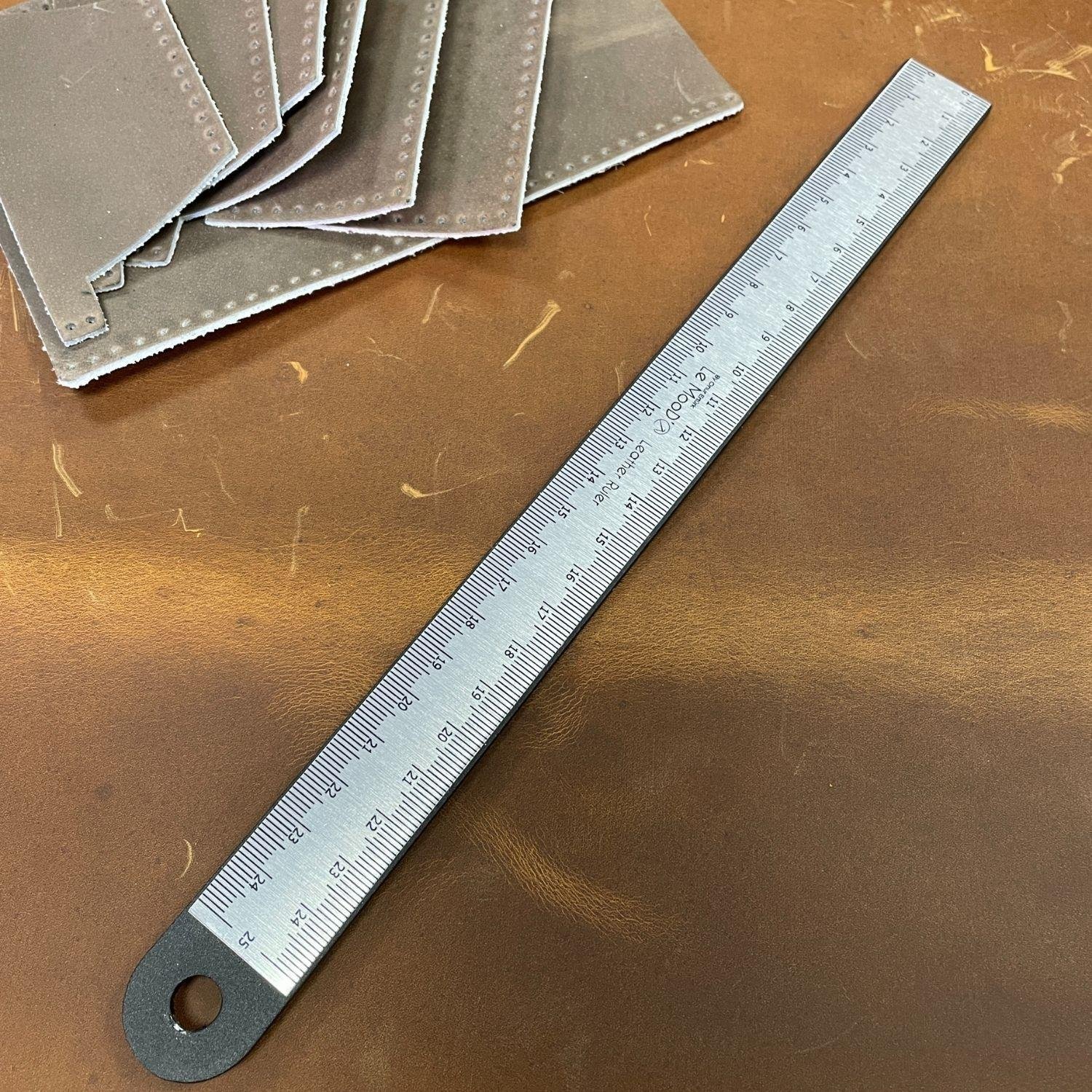 Le MooD'O 25 cm Çelik Cetvel, Leather Ruler Deri Hobi El Aleti 1 Adet
