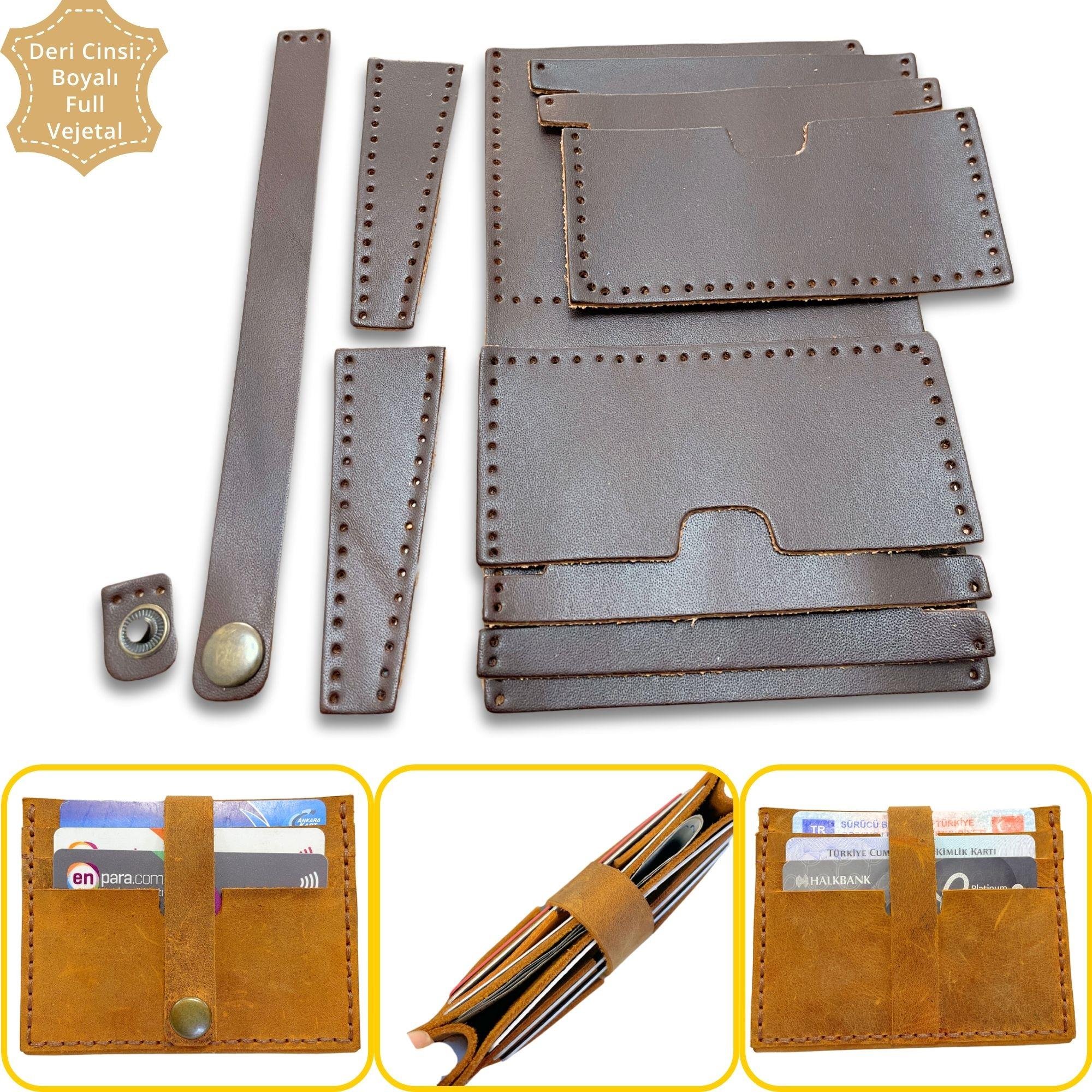 Tuna Kemerli 6'lı Kartlık Hakiki Deri Cüzdan Kendin Yap Seti, Diy Parça Deri Hobi Kit