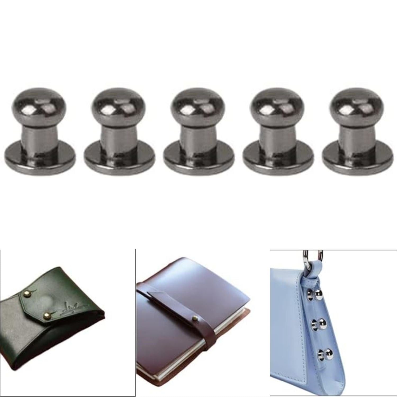 Vidalı Perçin (Chicago Screw) 5 Adet-6mm, Deri Çanta Cüzdan Kemer Ajanda Birleştirme Vidası, Asker