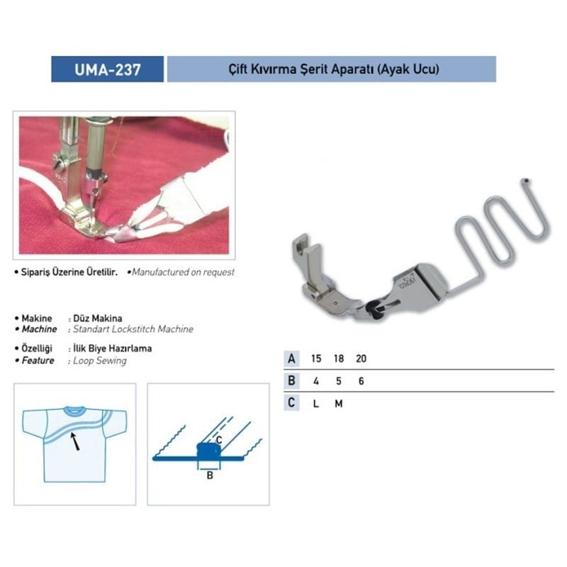 Çift Kıvırma Şerit Apara(Ayak Ucu)20x5mm/UMA-237(KS66)