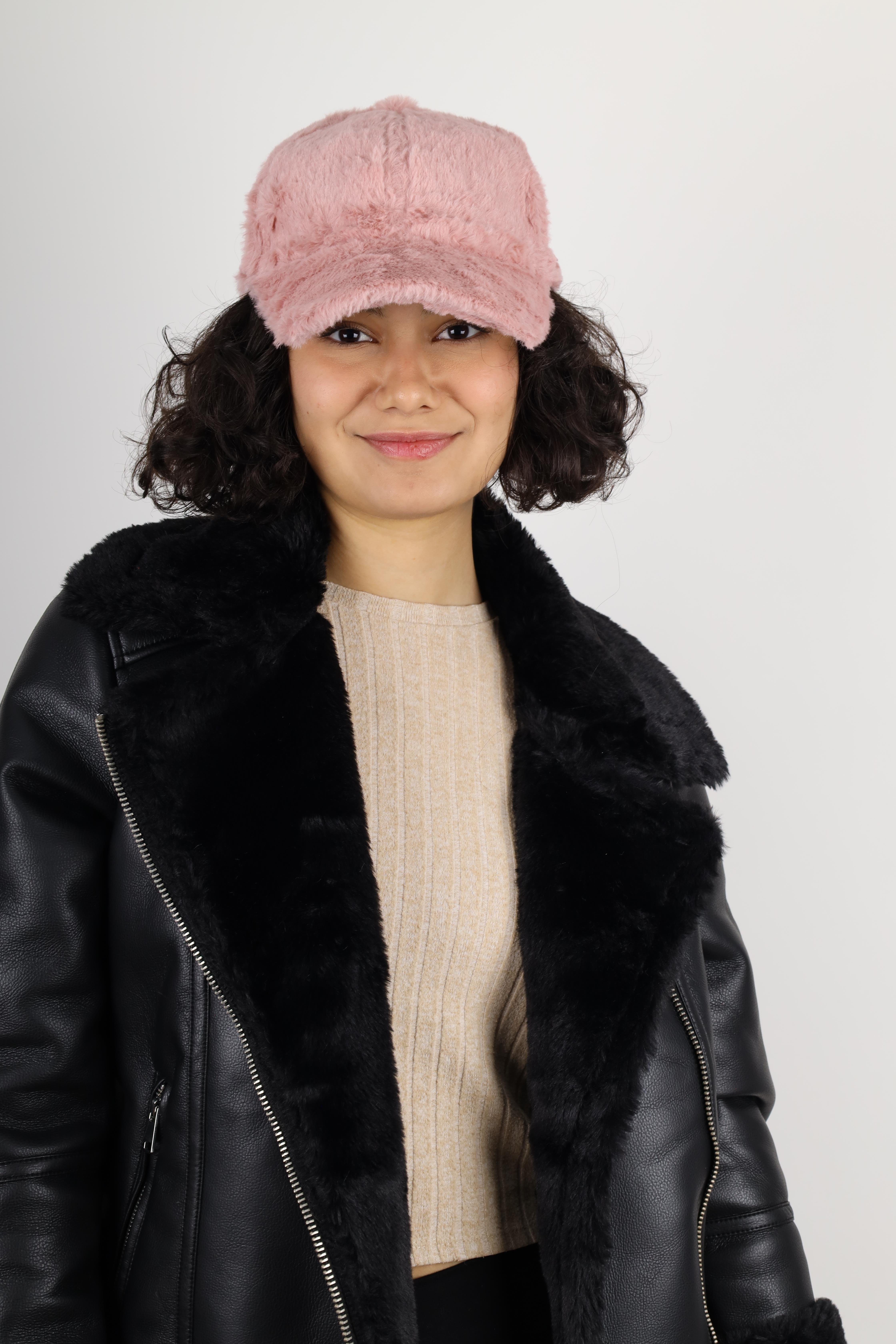 Kadın Pembe Kışlık Kürklü Yumuşak Dokulu Peluş Şapka