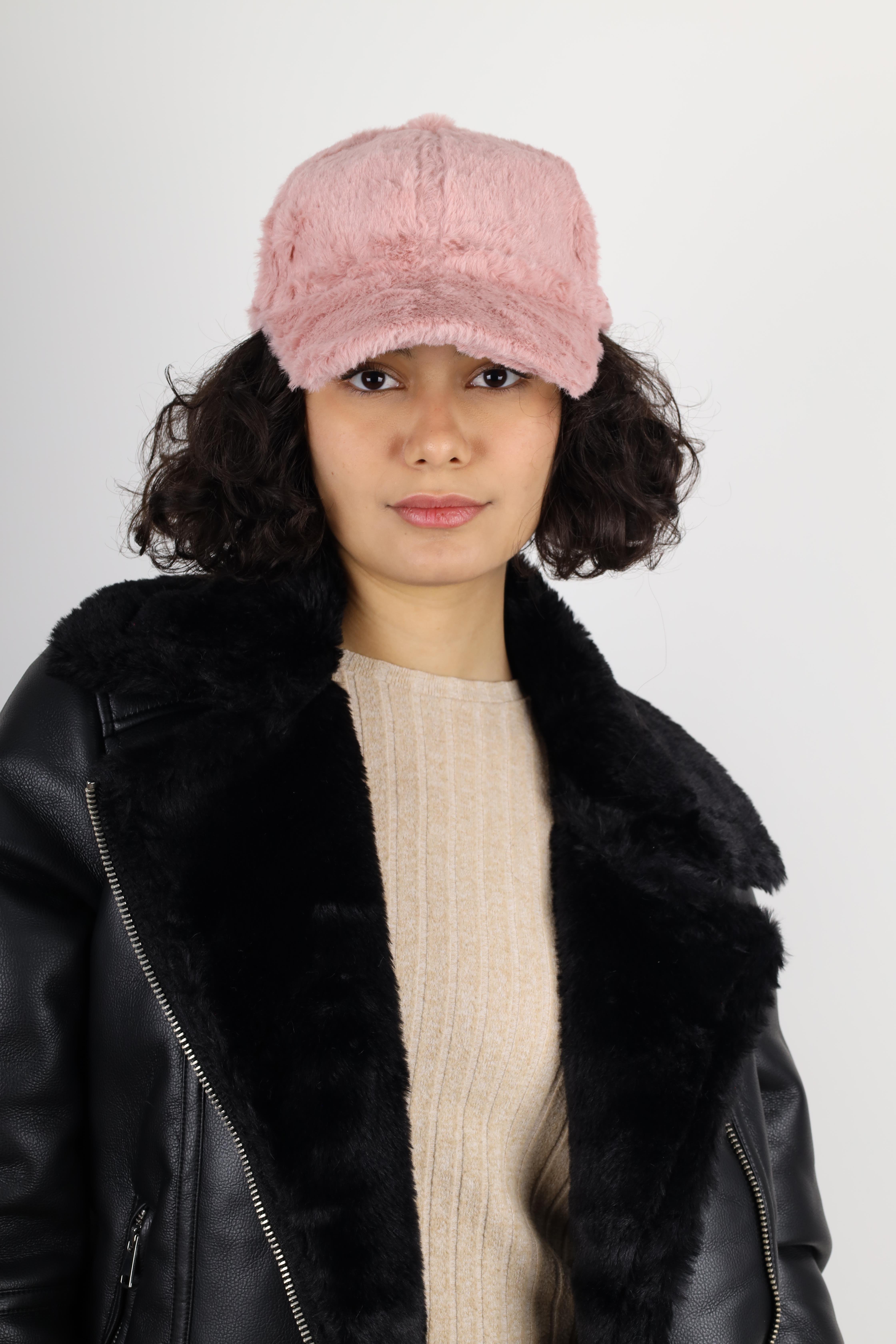 Kadın Pembe Kışlık Kürklü Yumuşak Dokulu Peluş Şapka