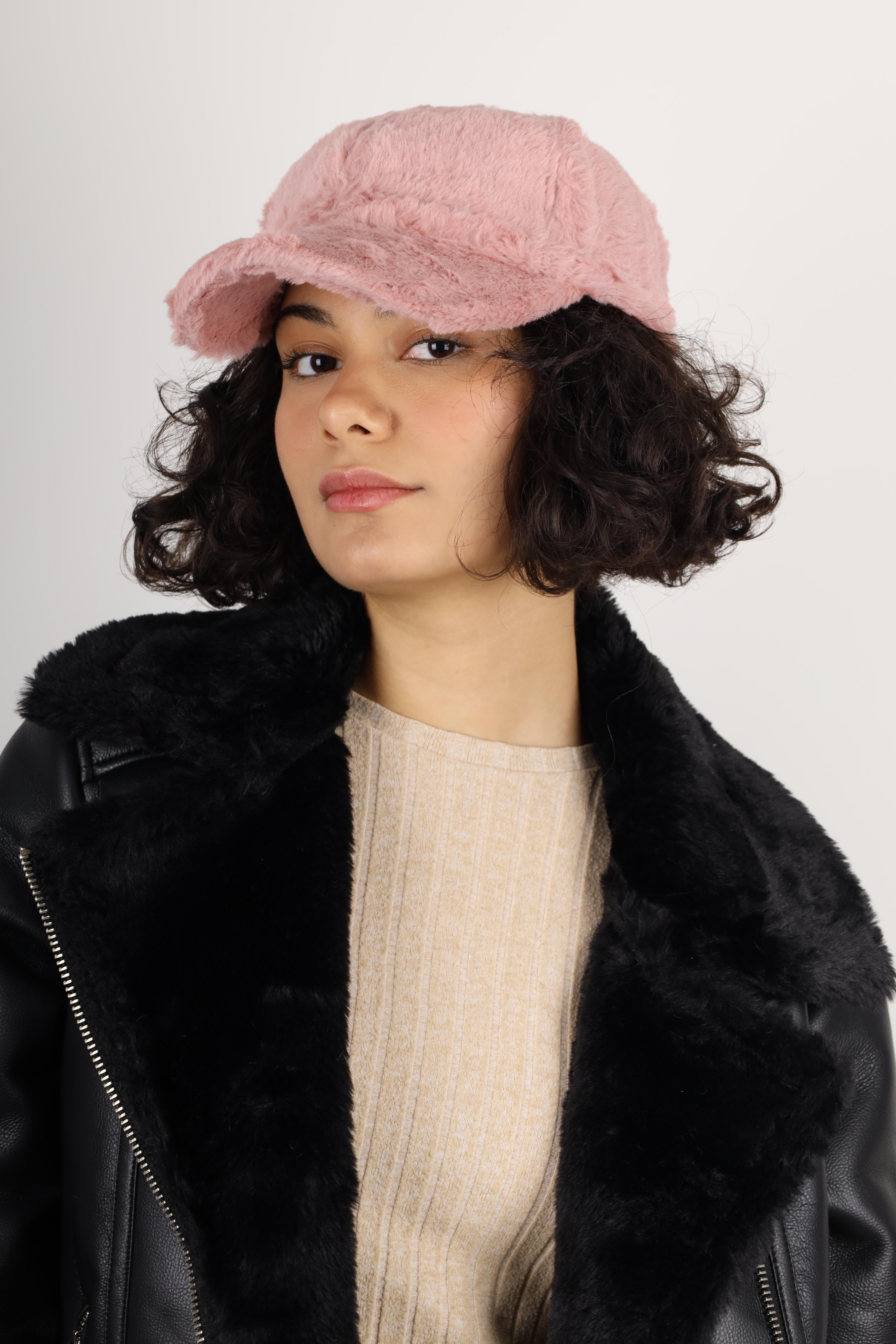 Kadın Pembe Kışlık Kürklü Yumuşak Dokulu Peluş Şapka