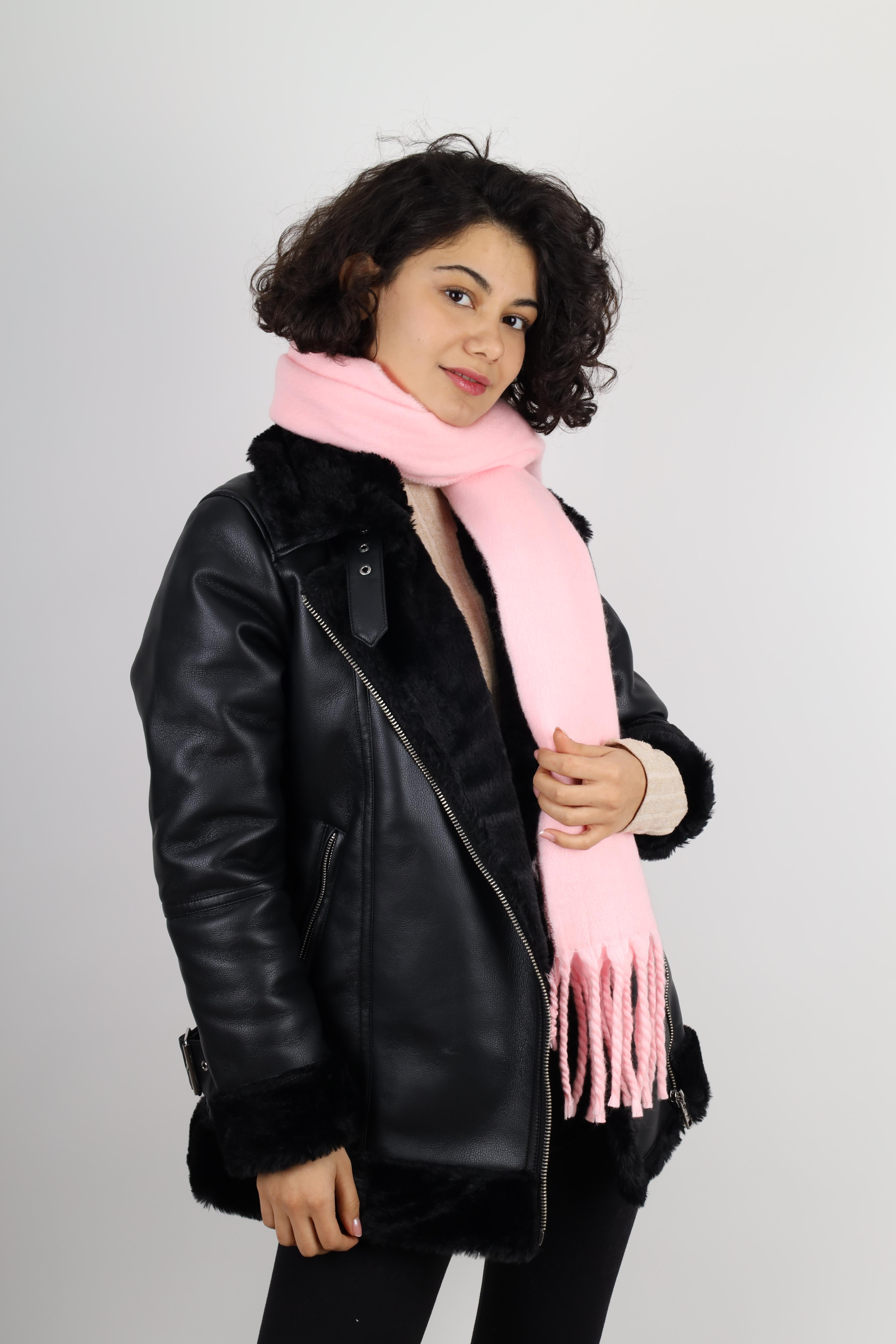 Kadın Pembe Puffy Yumuşak Dokulu Atkı Şal Omuz Şalı