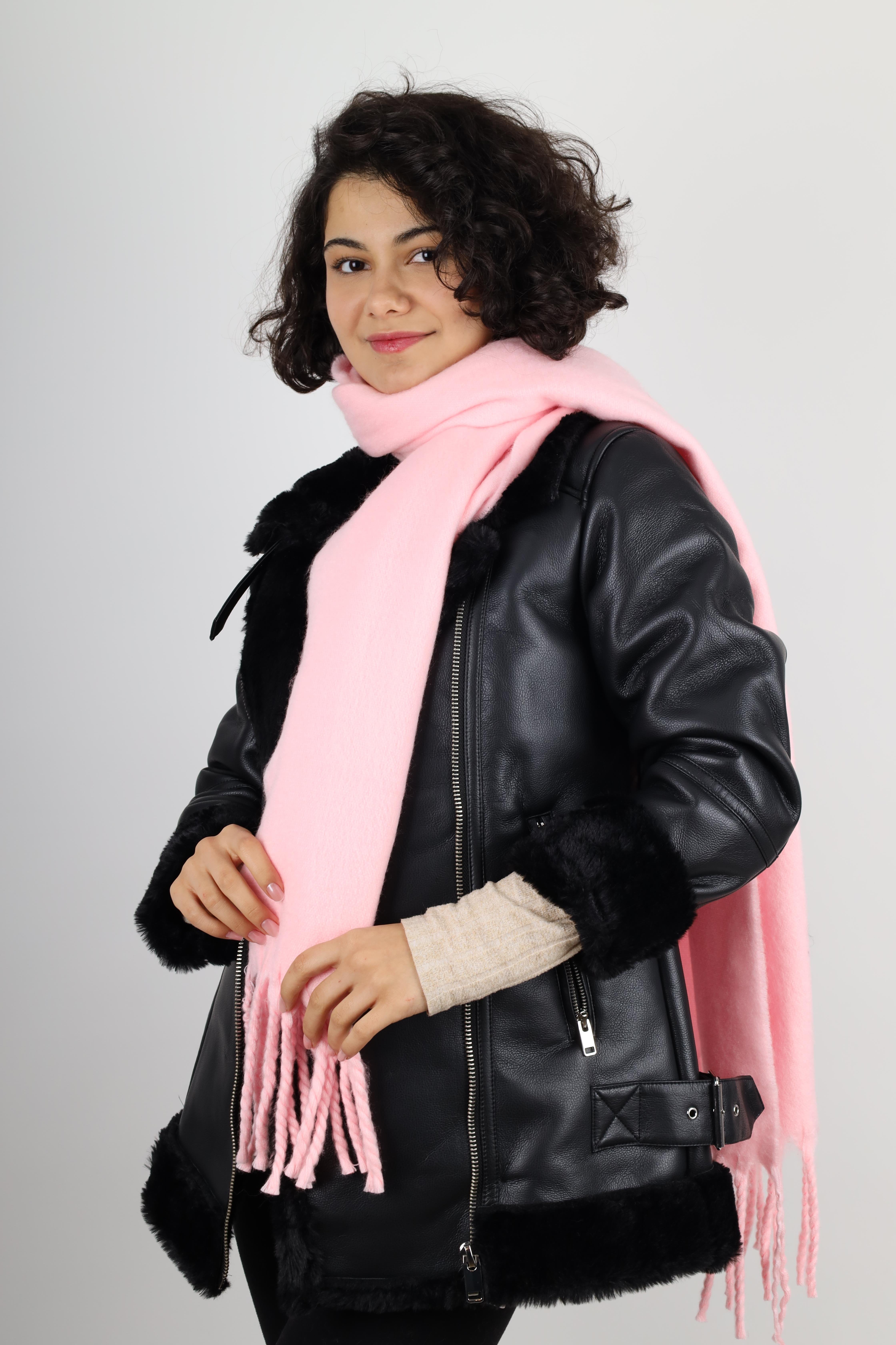 Kadın Pembe Puffy Yumuşak Dokulu Atkı Şal Omuz Şalı