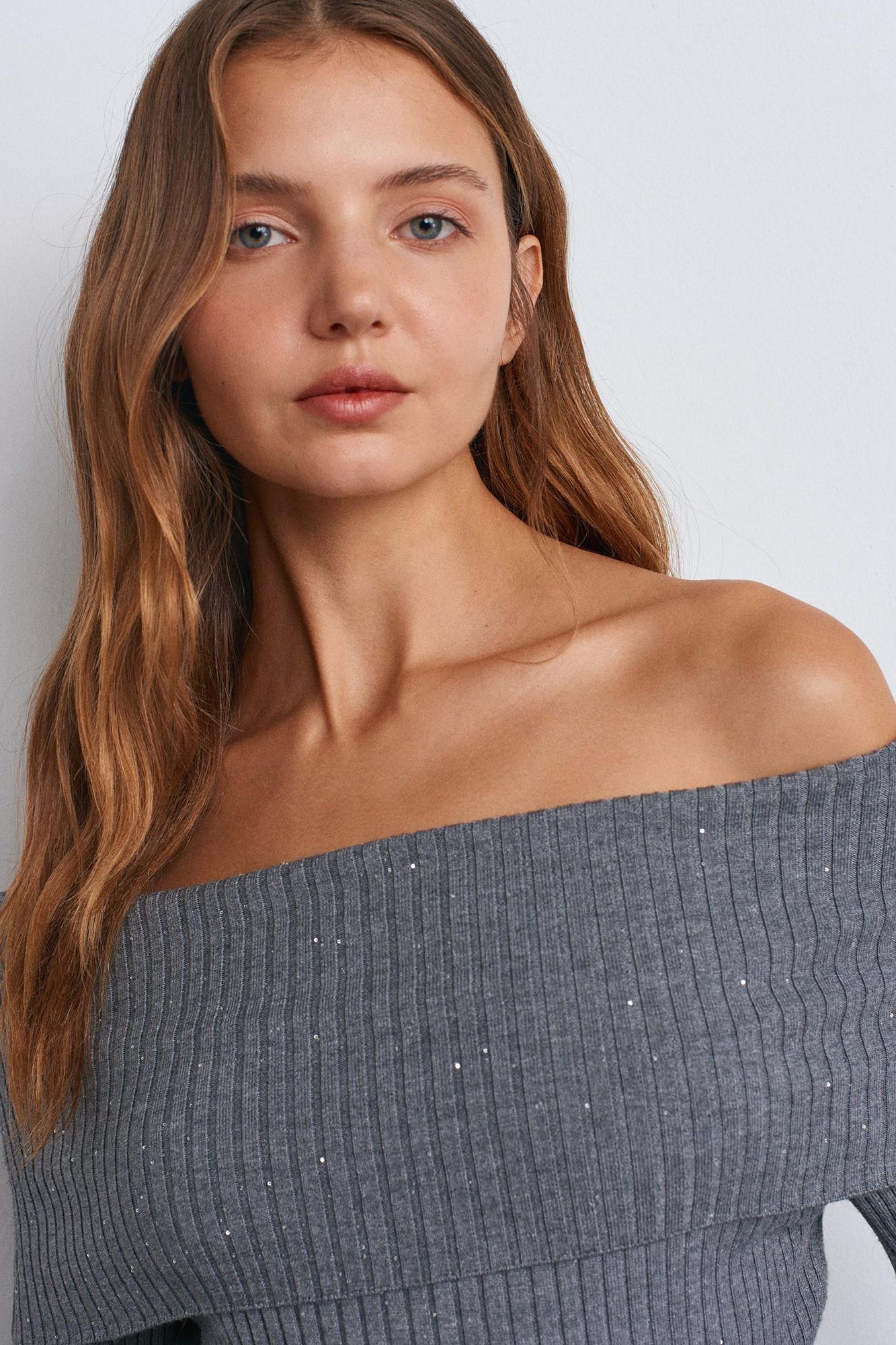 Bardot Yaka Pullu Fitilli Kazak DL10705