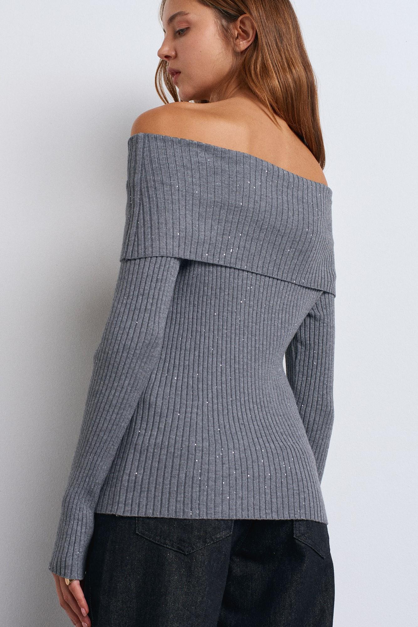 Bardot Yaka Pullu Fitilli Kazak DL10705